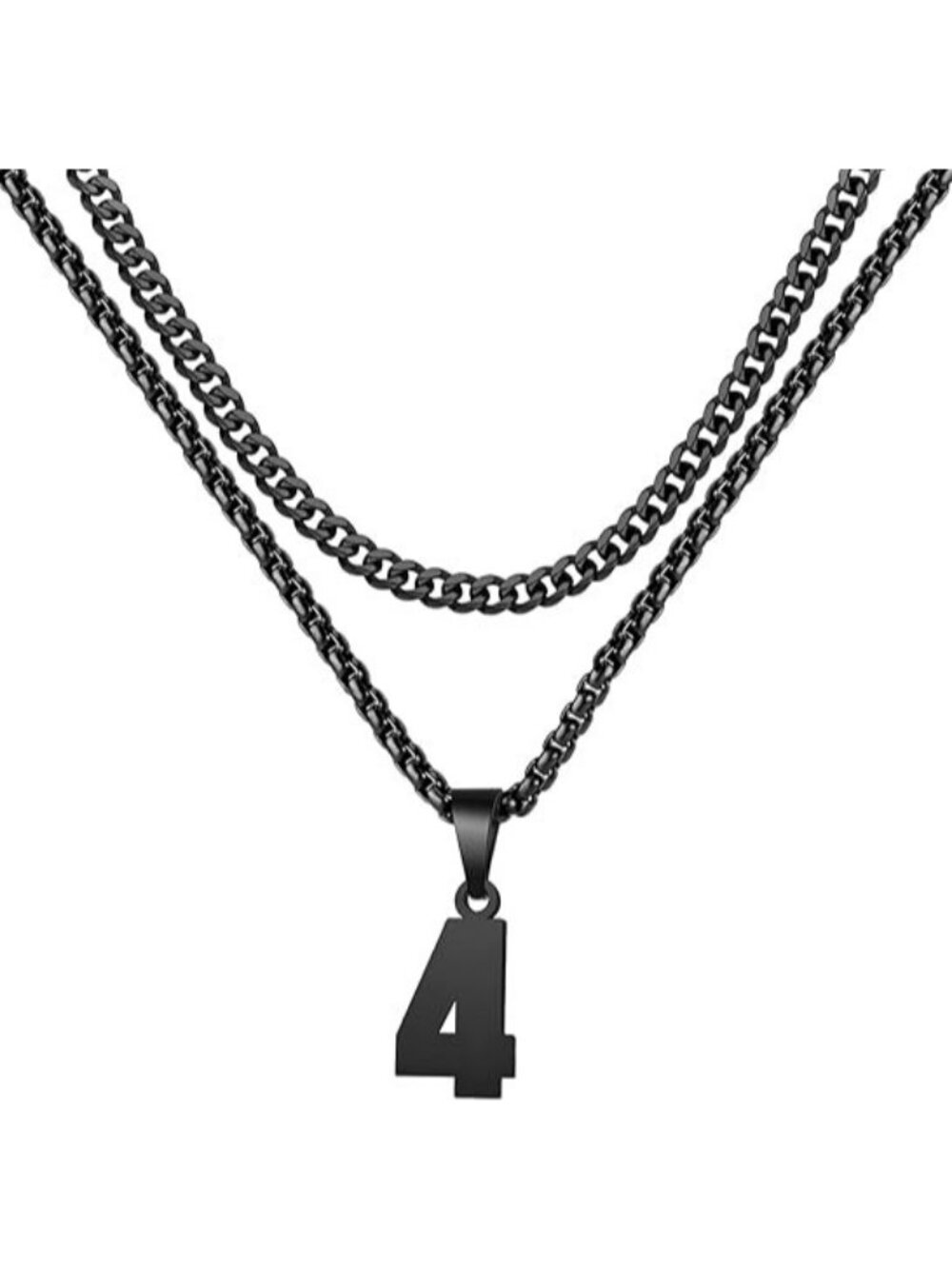Number 4 Black Jersey Number Layered Cool Sports Necklaces
